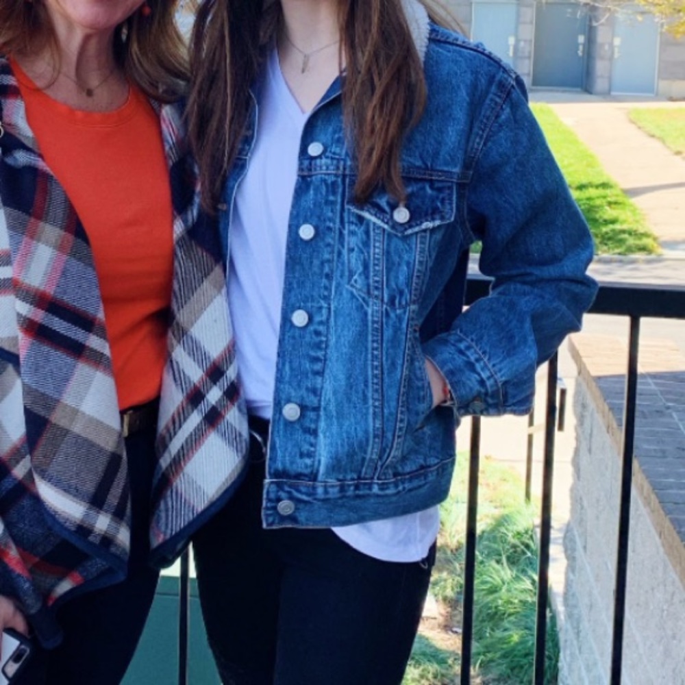 blue jean jacket with fuzzy collar